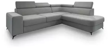 Masseno Alvoro R-S Ecksofa L-Form Velours Hellgrau mit Schlaffunktion & Bettkasten (ALVORO R-S MATT VELVET 83)