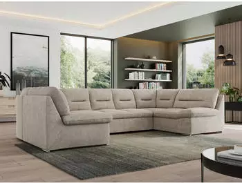 MKS Meble Morbido U Ecksofa U-Form mit Schlaffunktion, Wellenfederung, Beige (Morbido U)