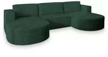 Masseno Vezzo P Ecksofa U-Form Kordstoff Gr&uuml;n mit Schlaffunktion & Bettkasten (VEZZO P POSO 14)