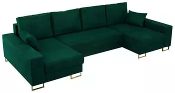 MKS Meble Dorian U Ecksofa U-Form mit Schlaffunktion, Velvet Dunkelgr&uuml;n, Metallbeine (DORIAN U)