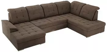 MKS Meble Madrito U Ecksofa U-Form mit Schlaffunktion und Bettkasten, Braun Velvet