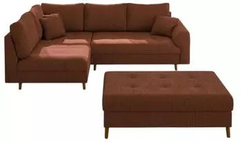 S-Style M&ouml;bel Kai Ecksofa mit Hocker Cord-Stoff Terrakotta Schlaffunktion (Kai)