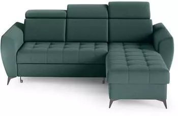 Beautysofa Aurora I Ecksofa mit Schlaffunktion, Bettkasten, Ottomane, Dunkelgrün (Vena 04)