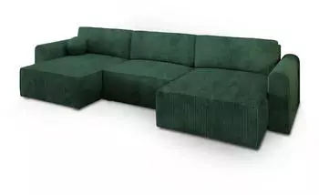 Masseno Fento P Ecksofa U-Form Schlaffunktion Bettkasten Kordstoff Gr&uuml;n (FENTO P POSO 14)