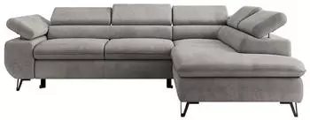 MKS Meble Pablo L Ecksofa Hellgrau Velvet, Schlaffunktion, Bettkasten, Wellenfedern