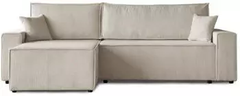 Beautysofa HEKTOR Ecksofa L-Form mit Schlaffunktion und Bettkasten, Cord, Beige, 277x152cm (Poso 100)