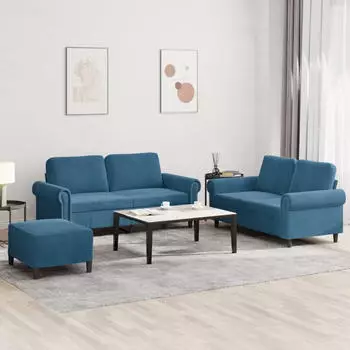 vidaXL 3-tlg. Sofagarnitur mit Kissen, Blau, Samt (3202229)
