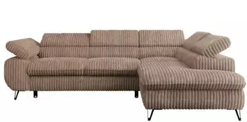 MKS Meble Peter L Ecksofa L-Form Cord Braun, Schlaffunktion, Bettkasten, rechts (Peter L)