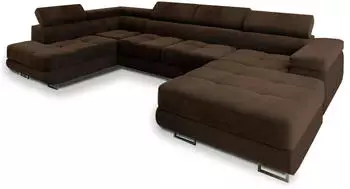 Masseno Casone L-S Wohnlandschaft U-Form mit Schlaffunktion, Velours, Braun, 345x90x202cm