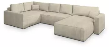 Masseno VELAMI L-S Wohnlandschaft U-Form mit Schlaffunktion, Kordstoff, Creme (VELAMI L-S POSO 100)