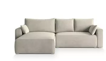 Masseno Foril Ecksofa L-Form mit Schlaffunktion & Bettkasten, Velours, Creme, 265x178cm