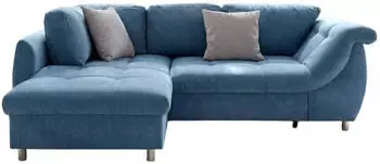 luma-home Ecksofa mit Schlaffunktion Mikrofaser Blau Ottomane links 250x190cm (17108)