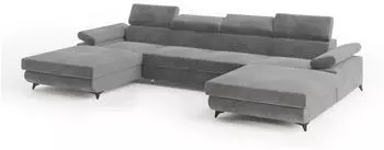 Masseno Detti Wohnlandschaft U-Form Velours Grau Schlaffunktion (DETTI MONOLITH 85)