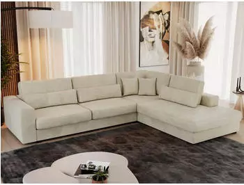 MKS Meble Savona Ecksofa L-Form Beige Velvet, 316x249cm, rechts