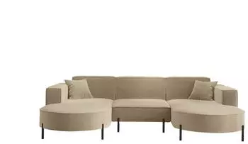 Fun M&ouml;bel Valencia U-Form Wohnlandschaft Stoff Hellbraun