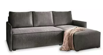 Masseno Perusi Ecksofa L-Form mit Schlaffunktion & Bettkasten, Kordstoff Graphit, 206x143cm (POSO 34)