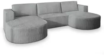 Masseno Vezzo P Ecksofa U-Form Schlaffunktion Hellgrau Kordstoff (VEZZO P POSO 55)