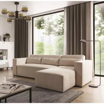 Fun M&ouml;bel WALDO Ecksofa Schlafsofa Stoff Brooklyn Pearl Ottomane rechts