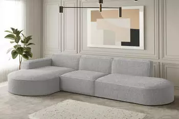 Fun M&ouml;bel Ecksofa Designersofa PALMA Stoff Ascot 296 cm Ottomane Links Creme