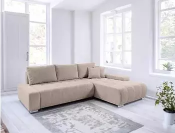 Fun M&ouml;bel VOGAR Ecksofa mit Schlaffunktion, Stoff Poso, beige, Ottomane rechts