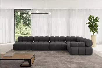 ALTDECOR Mende-L3 Ecksofa L-Form, Velours, schwarz, 380x190cm (800001554949)