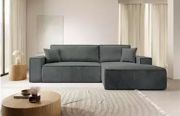 Selsey Farese New Ecksofa mit Schlaffunktion, Bettkasten, Cordstoff, grau, rechts (267x167cm)