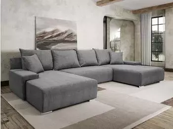 Lookway Lavio U Ecksofa mit Schlaffunktion und Bettkasten, grau, Textil (800000990722)