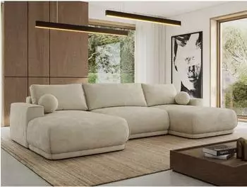 MKS Rina U Ecksofa Wohnlandschaft, Chenille beige, Schlaffunktion, 360x85x170cm (800001599580)