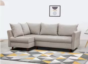 Beautysofa Neron Ecksofa mit Schlaffunktion, 2 Bettk&auml;sten, L-Form links, cappuccino, Wenge-F&uuml;&szlig;e (Gemma 06)