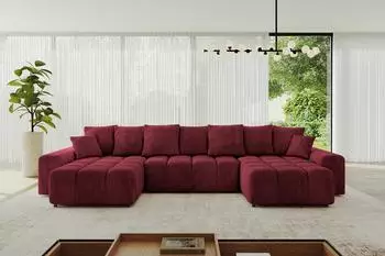 ALTDECOR ENIL-U Ecksofa U-Form mit Schlaffunktion und Bettkasten, Velvet, bordeauxrot (800001146533)