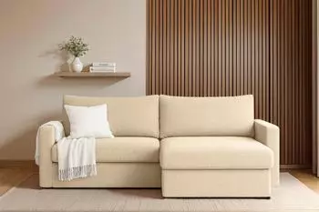 Fun M&ouml;bel BENDIK Ecksofa mit Schlaffunktion, Stoff Faro, creme, Ottomane rechts