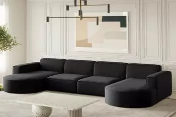 Fun Möbel PALMA XL Wohnlandschaft U-Form, Velvet, schwarz