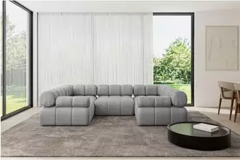 ALTDECOR Birno-U1 Modulares Ecksofa U-Form Velours hellgrau 285x190x70cm (800001327899)