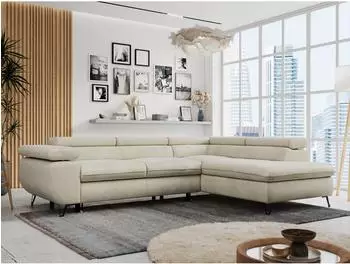 MKS Meble Peter L Ecksofa L-Form mit Schlaffunktion und Bettkasten, beige Velvet (Peter L)