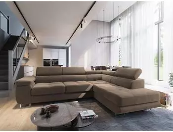 Masseno Selva R-S Ecksofa L-Form mit Schlaffunktion, Bettkasten, Velours, beige (MONOLITH 09)