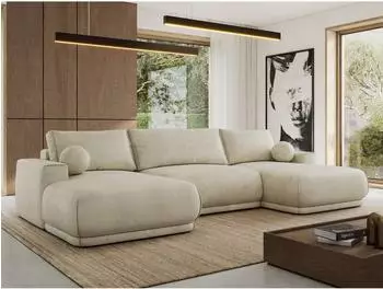 MKS Meble Rina U Wohnlandschaft U-Form, Velvet, beige, Schlaffunktion (800001599685)