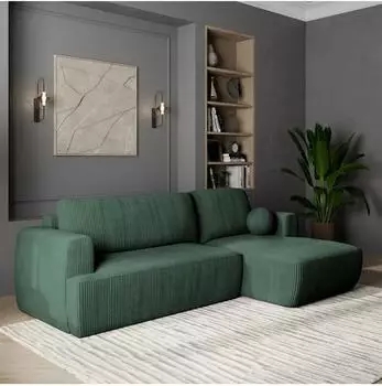Masseno SENTI P R-S Ecksofa L-Form mit Schlaffunktion, gr&uuml;n, Kordstoff (SENTI P R-S POSO 14)