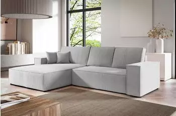 Fun M&ouml;bel CORUNIA Ecksofa Schlafsofa, Stoff Aragon, hellgrau, Ottomane links