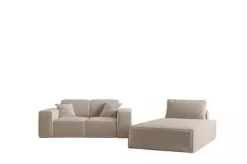 Fun M&ouml;bel Celes Premium Sofa-Set 2-teilig mit Chaiselongue, Velvet, sand