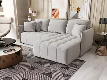Fun M&ouml;bel TREVISO Ecksofa Schlafsofa Stoff Monolith hellgrau, Ottomane rechts (TREVISO)
