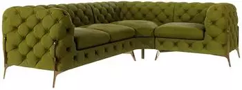 S-Style M&ouml;bel Chesterfield Ecksofa Nova Ottomane links, Samt, olivgr&uuml;n, goldene Metallf&uuml;&szlig;e (Nova)
