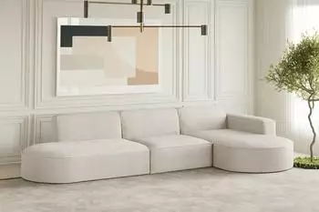 Fun M&ouml;bel PALMA Ecksofa Stoff Scala Sand, Ottomane rechts