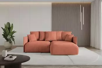 ALTDECOR ONESK-L Ecksofa mit Schlaffunktion und Bettkasten, Velours, apricot (800001322423)