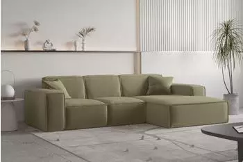 Fun M&ouml;bel Celes Premium Ecksofa Opera Velvet olivgr&uuml;n, Ottomane rechts