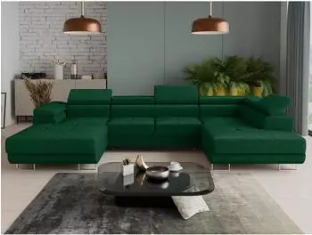 Sofnet Caris U Wohnlandschaft mit Schlaffunktion, 2 Bettk&auml;sten, gr&uuml;n (Kronos 19)