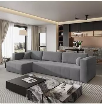 Masseno OLVERA Ecksofa L-Form mit Schlaffunktion und Bettkasten, grau (OLVERA KRONOS 15)