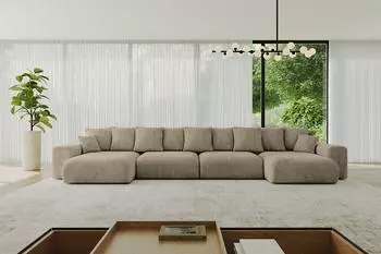 ALTDECOR ESKAR-U2 Ecksofa U-Form mit Schlaffunktion und Bettkasten, braun, 464x176x72cm (800001616995)
