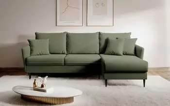 Selsey Volio Ecksofa mit Schlaffunktion, Samt wasserabweisend, salbeigr&uuml;n (Volio)