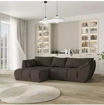 Masseno ORENTI L-S Ecksofa mit Schlaffunktion, Velours, braun, L-Form, 287x182cm (ORENTI L-S MATT VELVET 29)