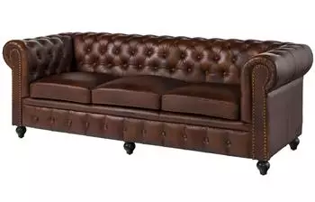 Massivmoebel24 Chesterfield #103 3-Sitzer Sofa, Echtleder, braun (09-920-890-1003)